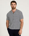 Express Men's Geo Striped Camp Collar Short Sleeve Shirt in Navy
