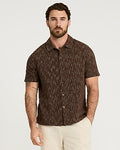 Express Men's Space Dye Linen Cotton Short Sleeve Shirt in Chocolate