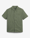 Express Men's Textured Check Eyelet Cotton Short Sleeve Shirt in Green Small