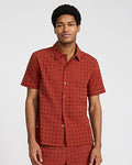 Express Men's Textuin Red Check Eyelet Cotton Short Sleeve Shirt Small