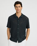 Express Men's Lace Eyelet Floral Short Sleeve Shirt in Gray Small