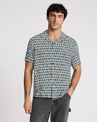 Express Men's Geo Rayon Short Sleeve Shirt in Green