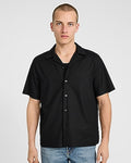 Express Men's Linen-Blend Short Sleeve Shirt in Jet Black
