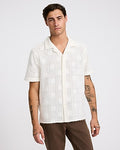 Express Men's Textured Crochet Lace Short Sleeve Shirt in White Small