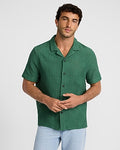 Express Men's Textured Crochet Lace Short Sleeve Shirt in Green