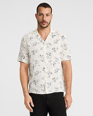 Express Men's Floral Stamp Short Sleeve Shirt in Pearl White