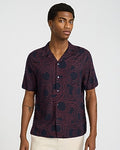 Express Men's Large Abstract Camp Collar Rayon Short Sleeve Shirt in Blue Small