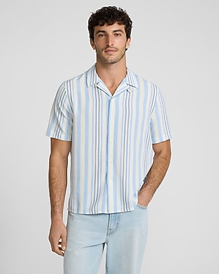 Express Men's Textured Striped Short Sleeve Shirt in Glacier Blue