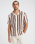 Express Men's Textured Open Knit Stripe Short Sleeve Shirt in Pearl White
