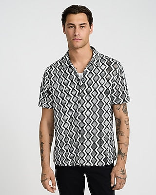 Express Men's Textured Open Knit Zig Zag Shirt in Black Small