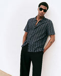 Express Men's Textured Open Knit Zig Zag Shirt in Blue Small