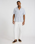Express Men's Textured Grid Striped Cotton Short Sleeve Shirt in Slate Blue