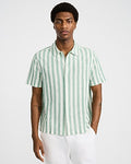 Express Men's Striped Linen Cotton Short Sleeve Shirt in Green Small