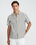 Express Men's Striped Linen Cotton Short Sleeve Shirt in Pearl White