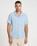 Express Men's Textured Floral Striped Cotton-Blend Short Sleeve Shirt in Skylight Blue