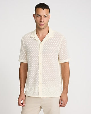 Express Men's Sheer Lace Cotton-Blend Short Sleeve Shirt in Swan