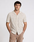 Express Men's Textured Lace Cotton-Blend Short Sleeve Shirt in Warm Ivory