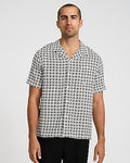 Express Men's Geo Tile Camp Collar Rayon Short Sleeve Shirt in White Small