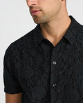 Express Men's Embroidered Floral Cotton Short Sleeve Shirt in Black Small
