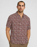 Express Men's Mini Floral Rayon Short Sleeve Shirt in Red Small