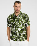Express Men's Floral Rayon Short Sleeve Shirt in Green Small
