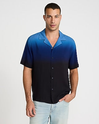 Express Men's Dip Dye Rayon Short Sleeve Shirt in Blue