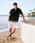 Express Men's Embroidered Striped Linen-Blend Short Sleeve Shirt in Black Small