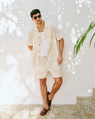 Express Men's Waffle Textured Cotton Short Sleeve Shirt in White Small