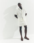 Express Men's Textured Embroidered Patchwork Cotton Short Sleeve Shirt in Ivory