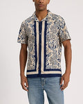 Express Men's Dobby Textured Floral Striped Cotton Short Sleeve Shirt in Sandshell