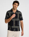 Express Men's Embroidered Geo Short Sleeve Shirt in Jet Black