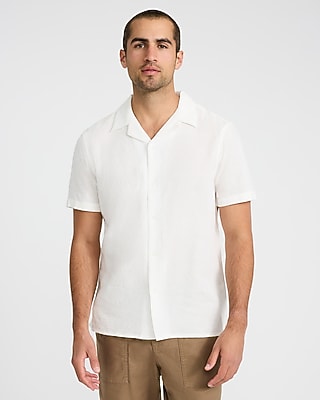 Express Men's Textured Diamond Short Sleeve Shirt in White Small