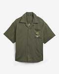 Express Men's Palmera Resort Graphic Short Sleeve Camp Collar Shirt in Green Small