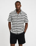 Express Men's Textured Contrast Striped Cotton-Blend Short Sleeve Shirt in Ivory