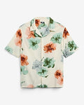 Express Men's Large Floral Camp Collar Rayon Short Sleeve Shirt in White Small
