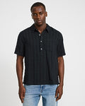 Express Men's Textured Striped Heather Short Sleeve Popover Shirt in Jet Black