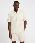 Express Men's Textured Striped Heather Short Sleeve Popover Shirt in Neutral Small