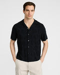 Express Men's Raised Paisley Jacquard Short Sleeve Shirt in Jet Black