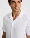 Express Men's Textured Stripe Short Sleeve Shirt in White