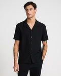 Express Men's Textured Stripe Short Sleeve Shirt in Black Small