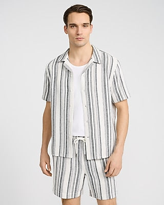 Express Men's Textured Striped Cotton-Blend Short Sleeve Shirt in White Small