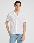 Express Men's Textured Floral Jacquard Short Sleeve Shirt in White