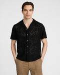 Express Men's Textured Floral Jacquard Short Sleeve Shirt in Black Small