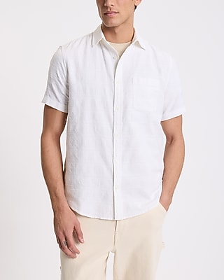 Express Men's Textured Geo Cotton Short Sleeve Shirt in White