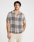 Express Men's Checkered Rayon Short Sleeve Shirt in Warm Ivory