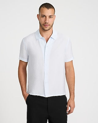 Express Men's Textured Seersucker Short Sleeve Shirt in Palest Blue