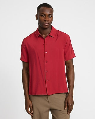 Express Men's Textuin Red Seersucker Short Sleeve Shirt Small