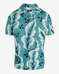 Express Men's Textured Leaf Cotton Stretch Short Sleeve Shirt in Aqua Haze