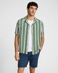 Express Men's Multi Striped Rayon Short Sleeve Shirt in Green