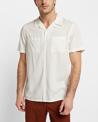 Express Men's Solid Rayon Short Sleeve Shirt in Chalk